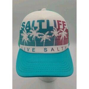 Salt Life Youth Girls Trucker Hat Live Salty Palm Trees Snapback‎ Teal Pink NEW
